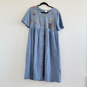 Bechamel Dress Womens S Blue Denim Floral Embroidered Western country cowgirl.
